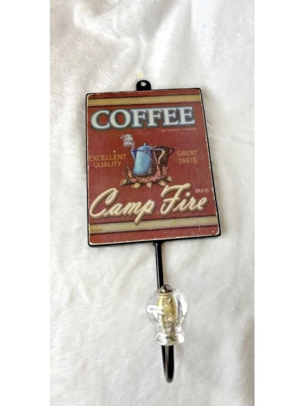 Vintage Nostalgic Art Camper Coat ,Hat Rack. Coffee Metal 1 Hook Camp Fire